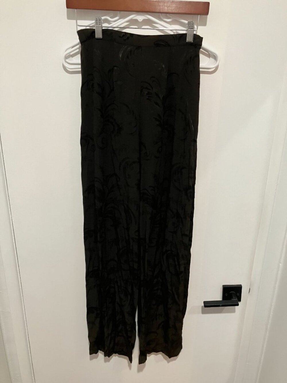 Citron Santa Monica 100% Rayon Pants Black Floral Burnout Wide Leg Vintage Small